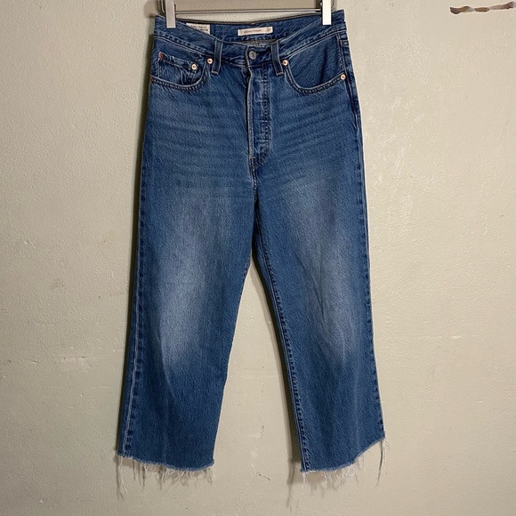 Levi’s Premium Ribcage Straight Button Fly Raw Hem Jeans Size 27 - Picture 1 of 15